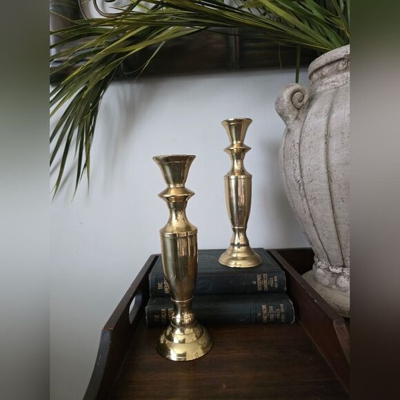 Vintage Brass Large Tall Taper Candlestick Holders 11' Set Of 2 - Picture 1 of 13